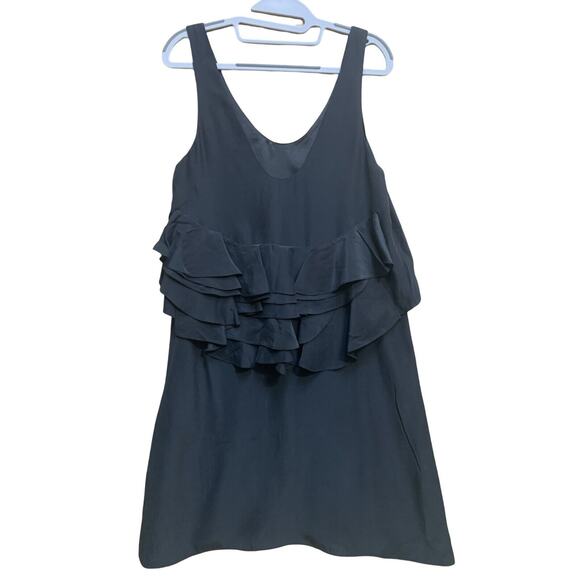 MORGAN CARPER Anthropologie Black Sateen Shift Dress with Back Ruffles Sz 6 - Picture 4 of 13